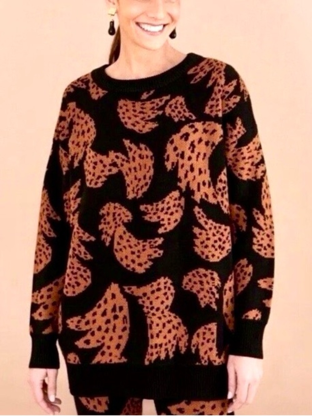 NEW FARM Rio Bananica Sweater Oversized Crewneck Knit Brown Black Banana Size S